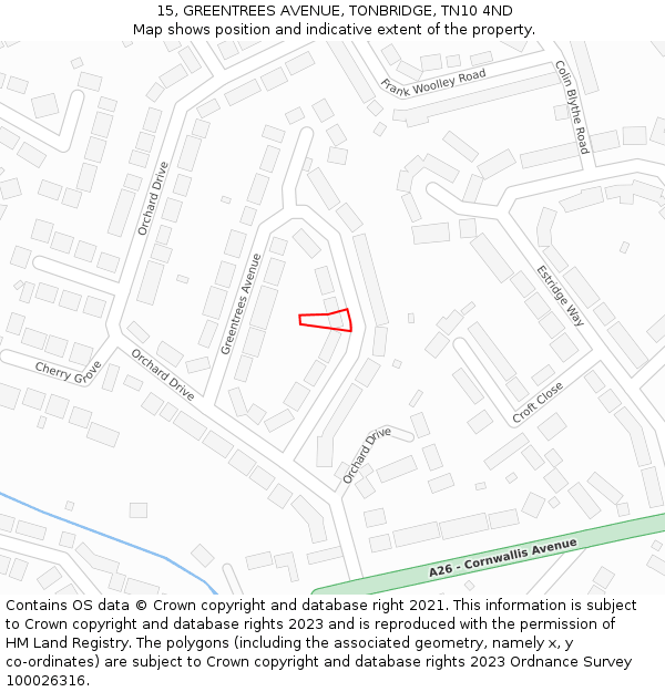 15, GREENTREES AVENUE, TONBRIDGE, TN10 4ND: Location map and indicative extent of plot