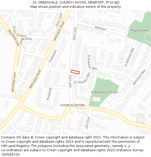 15, GREENVALE, CHURCH ASTON, NEWPORT, TF10 9JD: Location map and indicative extent of plot