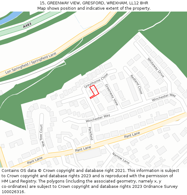 15, GREENWAY VIEW, GRESFORD, WREXHAM, LL12 8HR: Location map and indicative extent of plot