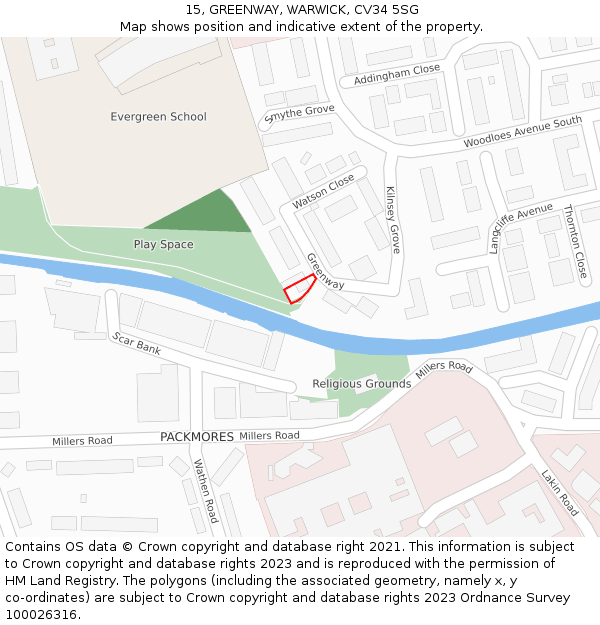 15, GREENWAY, WARWICK, CV34 5SG: Location map and indicative extent of plot