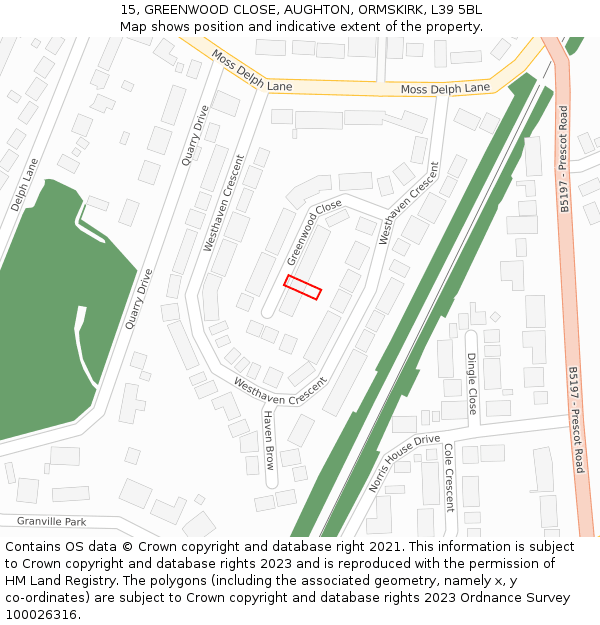 15, GREENWOOD CLOSE, AUGHTON, ORMSKIRK, L39 5BL: Location map and indicative extent of plot