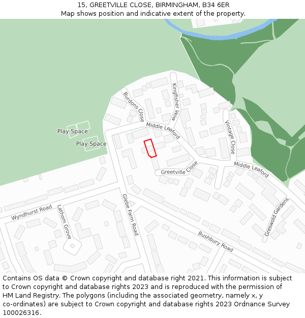 15, GREETVILLE CLOSE, BIRMINGHAM, B34 6ER: Location map and indicative extent of plot