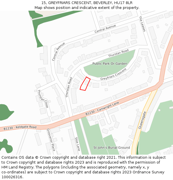 15, GREYFRIARS CRESCENT, BEVERLEY, HU17 8LR: Location map and indicative extent of plot