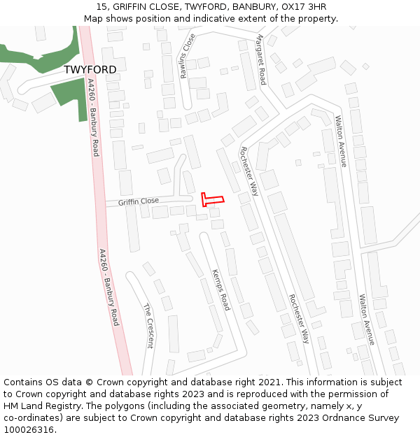 15, GRIFFIN CLOSE, TWYFORD, BANBURY, OX17 3HR: Location map and indicative extent of plot