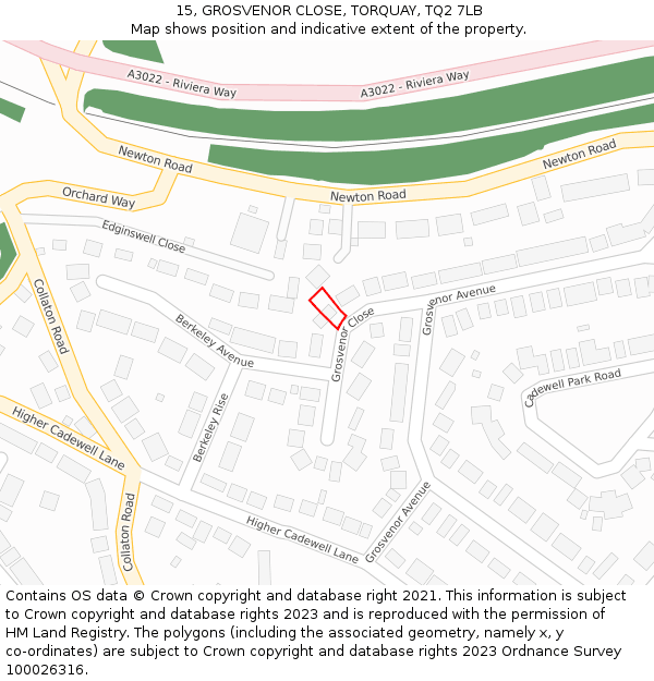 15, GROSVENOR CLOSE, TORQUAY, TQ2 7LB: Location map and indicative extent of plot