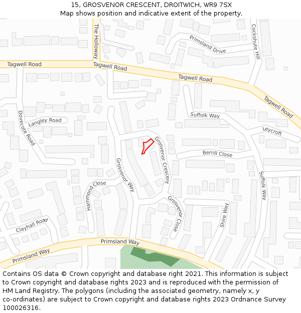 15, GROSVENOR CRESCENT, DROITWICH, WR9 7SX: Location map and indicative extent of plot