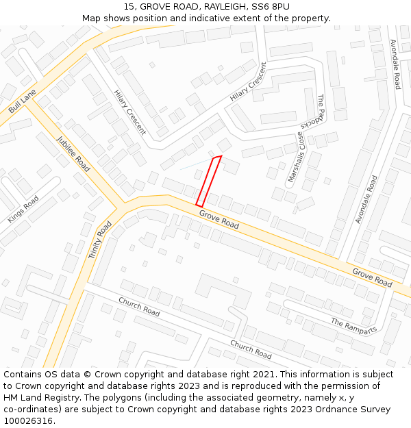 15, GROVE ROAD, RAYLEIGH, SS6 8PU: Location map and indicative extent of plot