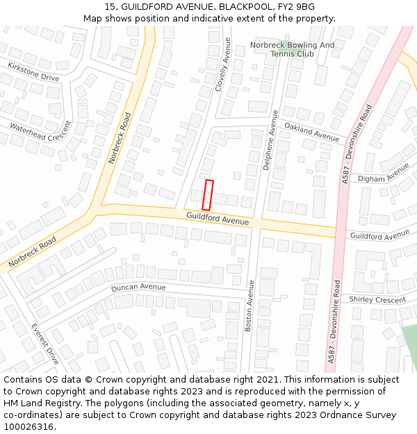 15, GUILDFORD AVENUE, BLACKPOOL, FY2 9BG: Location map and indicative extent of plot