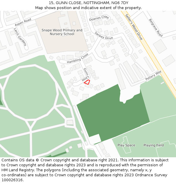 15, GUNN CLOSE, NOTTINGHAM, NG6 7DY: Location map and indicative extent of plot