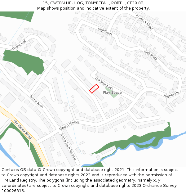 15, GWERN HEULOG, TONYREFAIL, PORTH, CF39 8BJ: Location map and indicative extent of plot