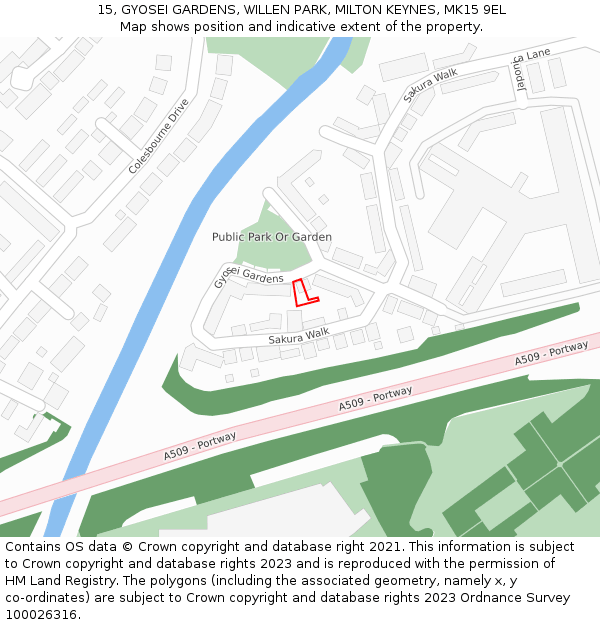 15, GYOSEI GARDENS, WILLEN PARK, MILTON KEYNES, MK15 9EL: Location map and indicative extent of plot