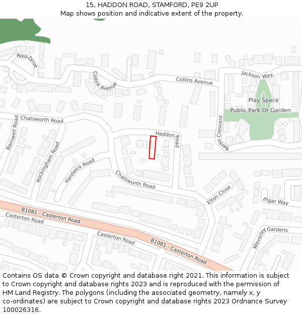 15, HADDON ROAD, STAMFORD, PE9 2UP: Location map and indicative extent of plot