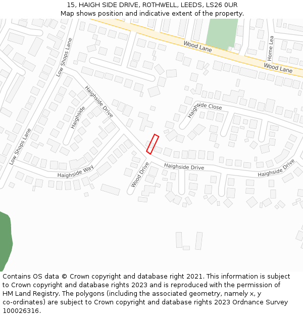 15, HAIGH SIDE DRIVE, ROTHWELL, LEEDS, LS26 0UR: Location map and indicative extent of plot