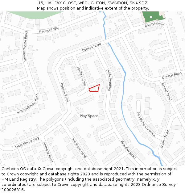 15, HALIFAX CLOSE, WROUGHTON, SWINDON, SN4 9DZ: Location map and indicative extent of plot