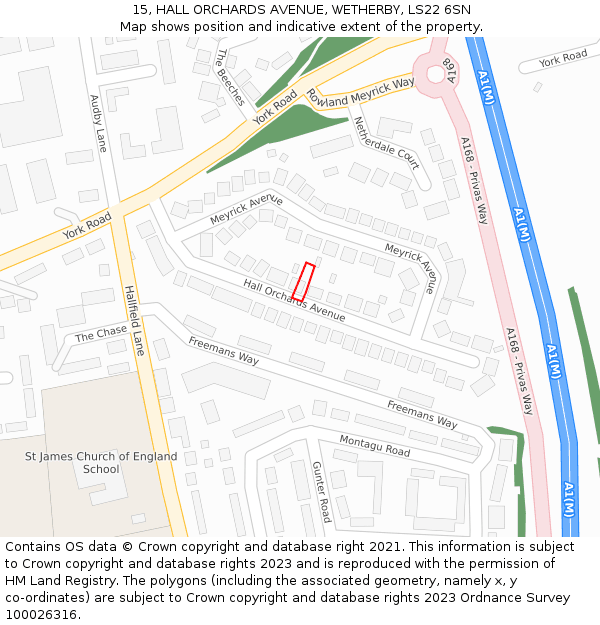15, HALL ORCHARDS AVENUE, WETHERBY, LS22 6SN: Location map and indicative extent of plot
