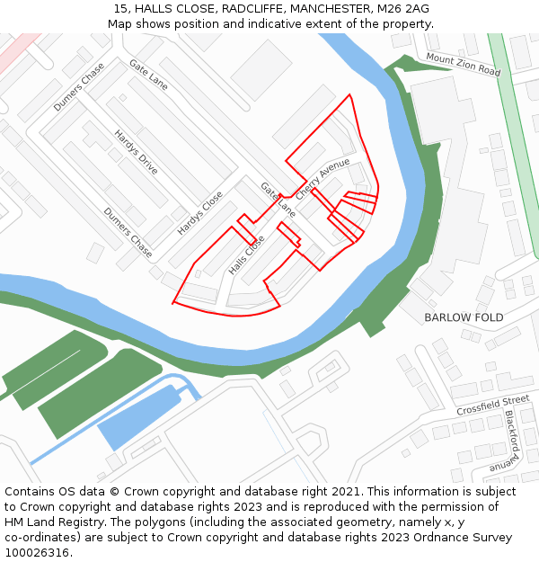 15, HALLS CLOSE, RADCLIFFE, MANCHESTER, M26 2AG: Location map and indicative extent of plot