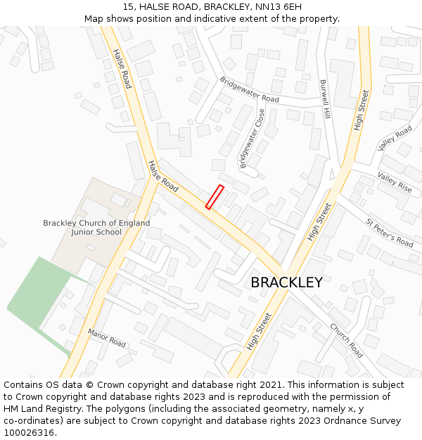 15, HALSE ROAD, BRACKLEY, NN13 6EH: Location map and indicative extent of plot