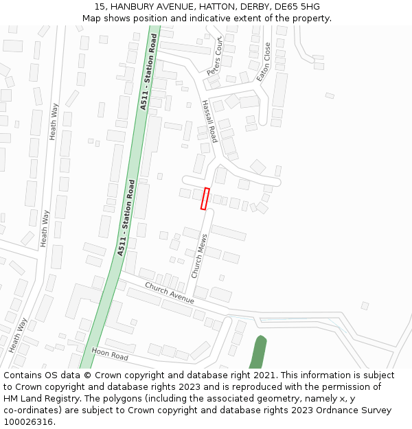 15, HANBURY AVENUE, HATTON, DERBY, DE65 5HG: Location map and indicative extent of plot