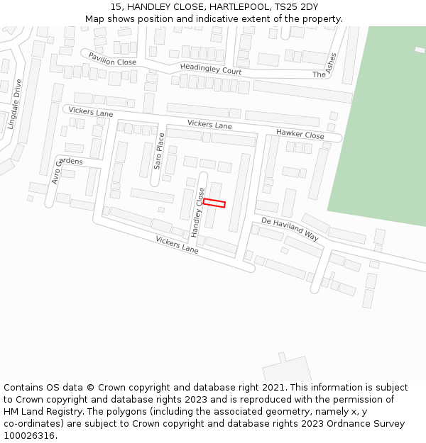 15, HANDLEY CLOSE, HARTLEPOOL, TS25 2DY: Location map and indicative extent of plot