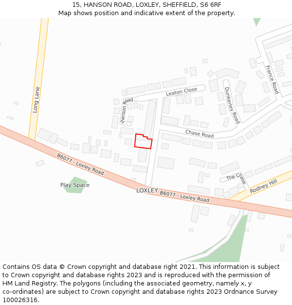 15, HANSON ROAD, LOXLEY, SHEFFIELD, S6 6RF: Location map and indicative extent of plot