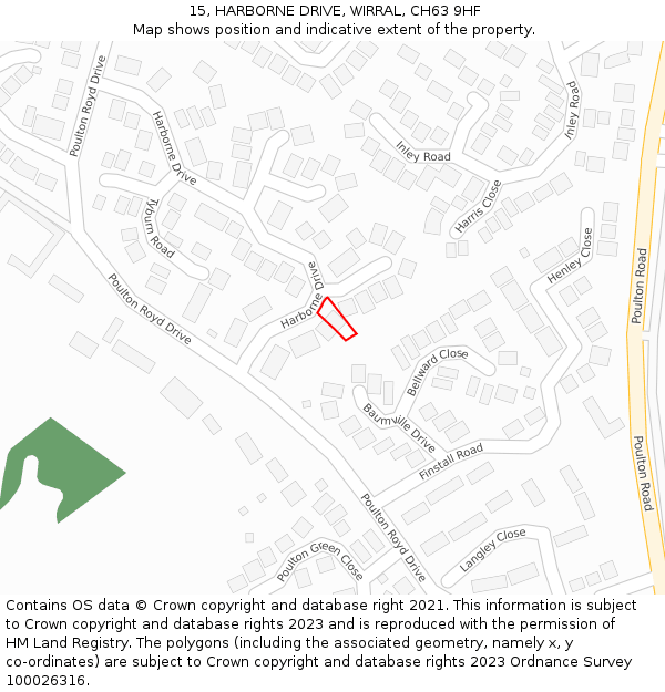 15, HARBORNE DRIVE, WIRRAL, CH63 9HF: Location map and indicative extent of plot