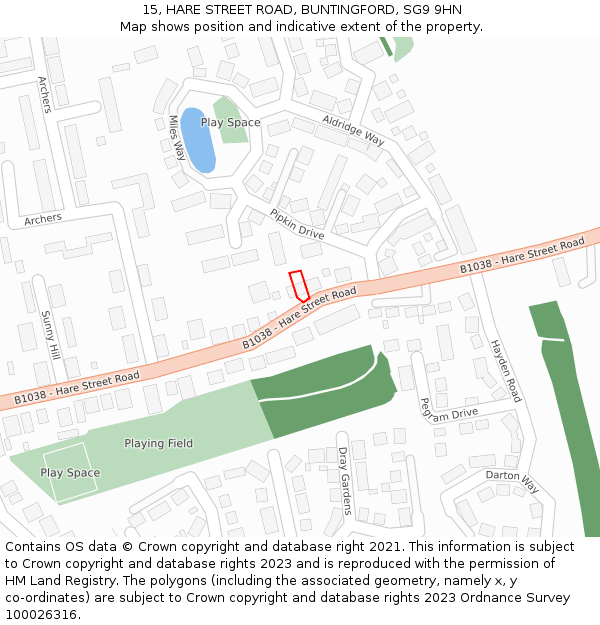 15, HARE STREET ROAD, BUNTINGFORD, SG9 9HN: Location map and indicative extent of plot