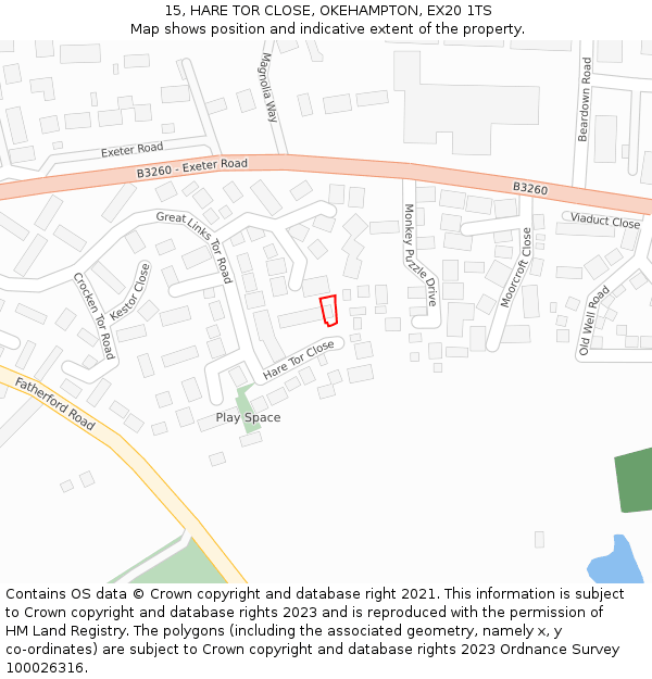 15, HARE TOR CLOSE, OKEHAMPTON, EX20 1TS: Location map and indicative extent of plot