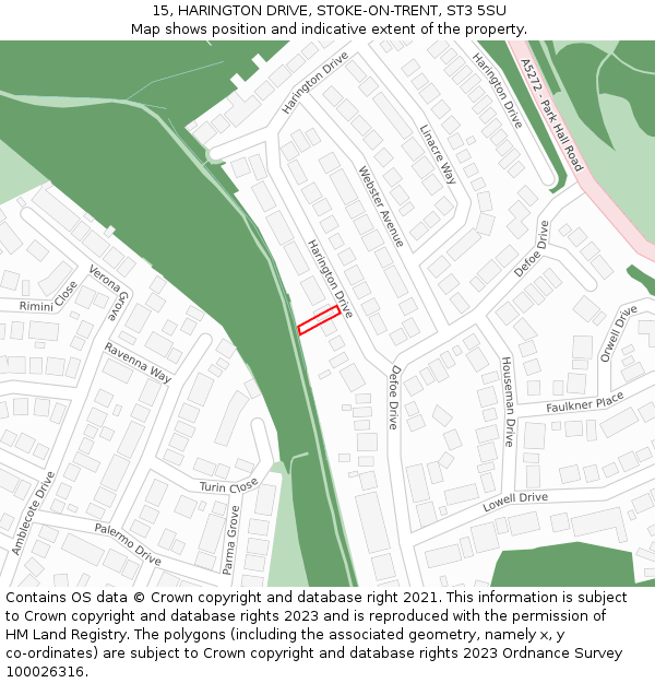 15, HARINGTON DRIVE, STOKE-ON-TRENT, ST3 5SU: Location map and indicative extent of plot