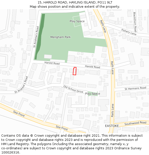 15, HAROLD ROAD, HAYLING ISLAND, PO11 9LT: Location map and indicative extent of plot