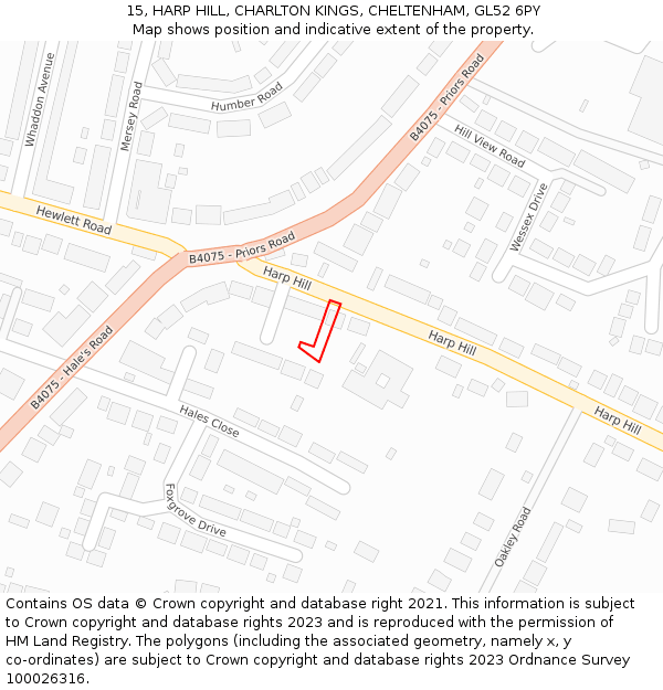 15, HARP HILL, CHARLTON KINGS, CHELTENHAM, GL52 6PY: Location map and indicative extent of plot