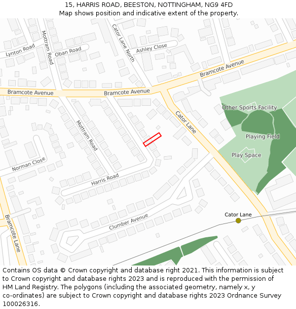 15, HARRIS ROAD, BEESTON, NOTTINGHAM, NG9 4FD: Location map and indicative extent of plot