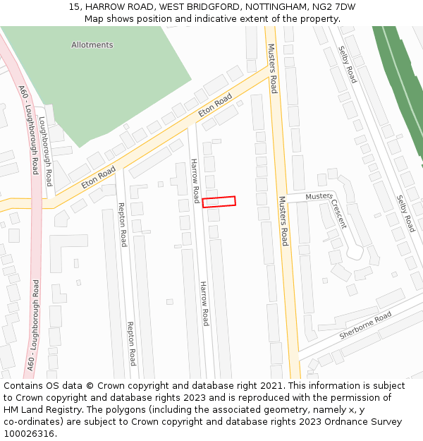 15, HARROW ROAD, WEST BRIDGFORD, NOTTINGHAM, NG2 7DW: Location map and indicative extent of plot