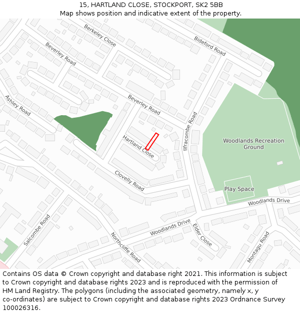 15, HARTLAND CLOSE, STOCKPORT, SK2 5BB: Location map and indicative extent of plot