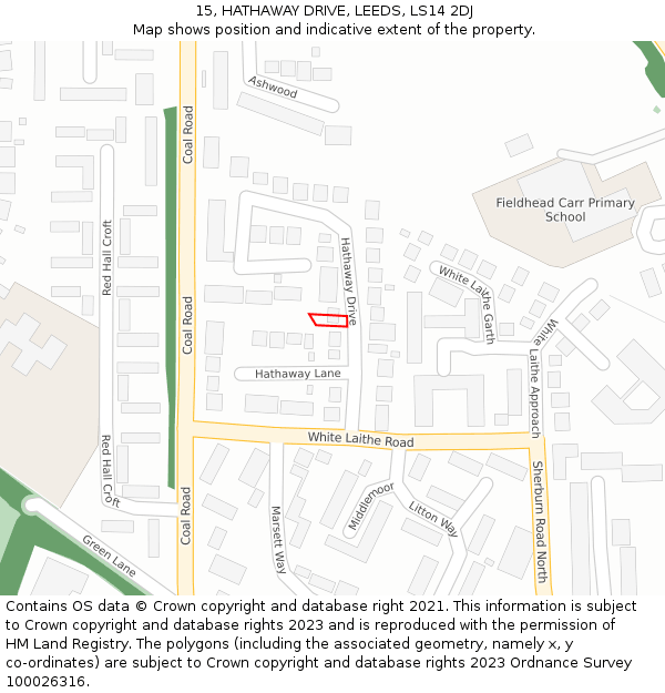 15, HATHAWAY DRIVE, LEEDS, LS14 2DJ: Location map and indicative extent of plot