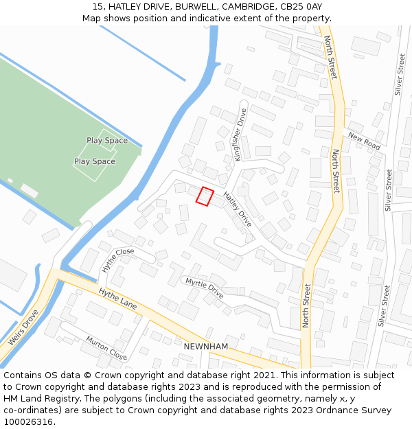 15, HATLEY DRIVE, BURWELL, CAMBRIDGE, CB25 0AY: Location map and indicative extent of plot