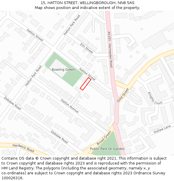 15, HATTON STREET, WELLINGBOROUGH, NN8 5AS: Location map and indicative extent of plot