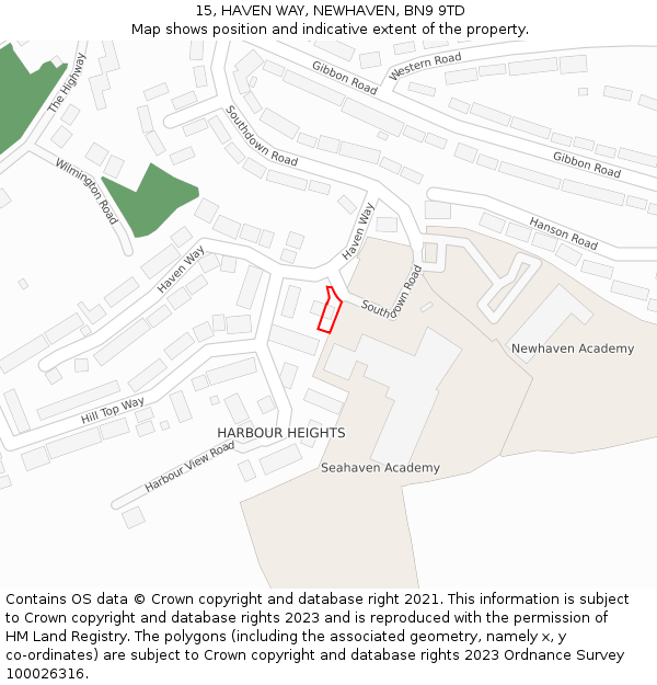 15, HAVEN WAY, NEWHAVEN, BN9 9TD: Location map and indicative extent of plot