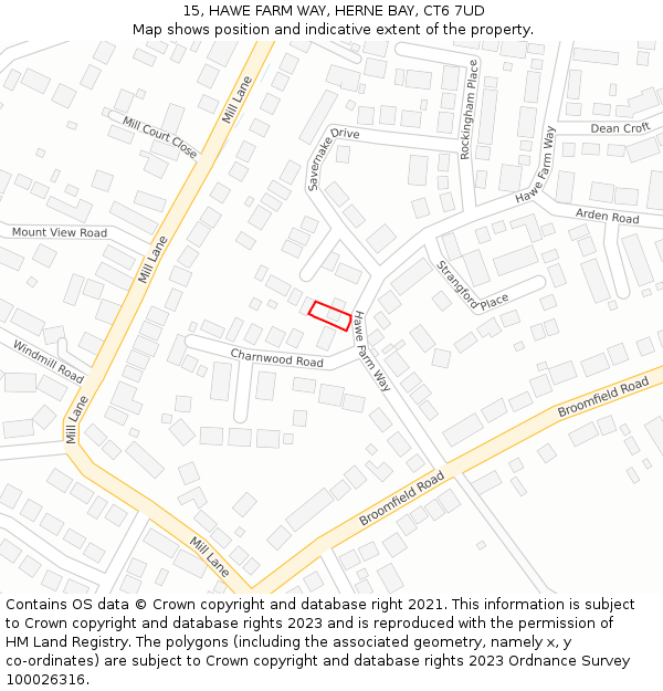 15, HAWE FARM WAY, HERNE BAY, CT6 7UD: Location map and indicative extent of plot