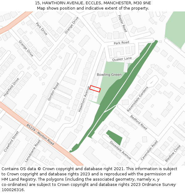 15, HAWTHORN AVENUE, ECCLES, MANCHESTER, M30 9NE: Location map and indicative extent of plot