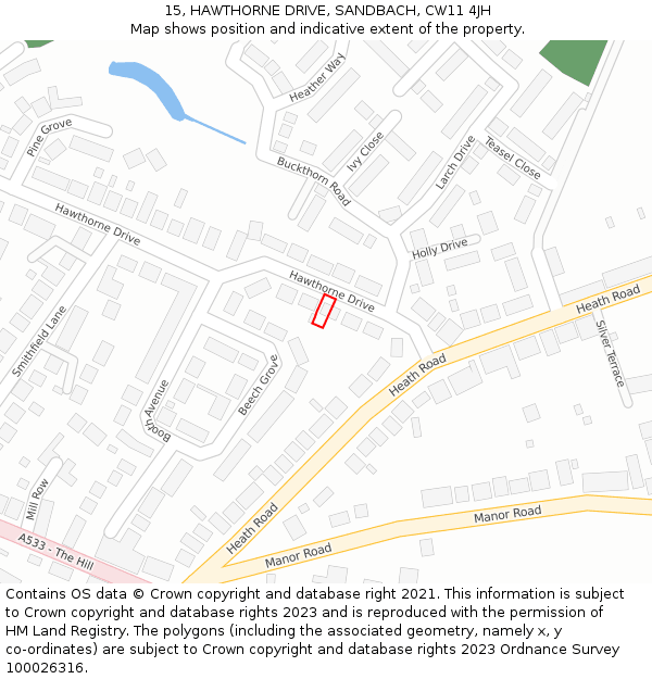 15, HAWTHORNE DRIVE, SANDBACH, CW11 4JH: Location map and indicative extent of plot