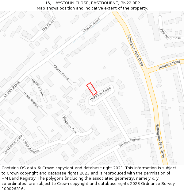 15, HAYSTOUN CLOSE, EASTBOURNE, BN22 0EP: Location map and indicative extent of plot