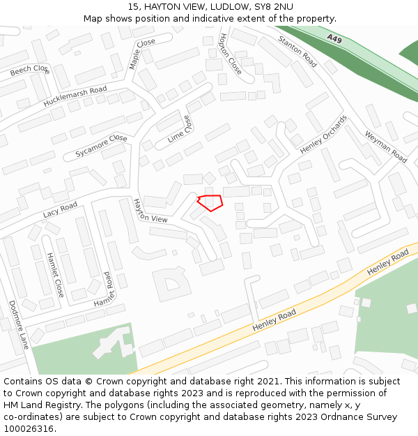 15, HAYTON VIEW, LUDLOW, SY8 2NU: Location map and indicative extent of plot
