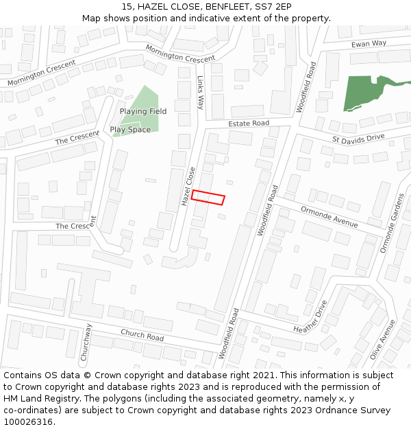 15, HAZEL CLOSE, BENFLEET, SS7 2EP: Location map and indicative extent of plot