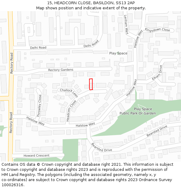 15, HEADCORN CLOSE, BASILDON, SS13 2AP: Location map and indicative extent of plot