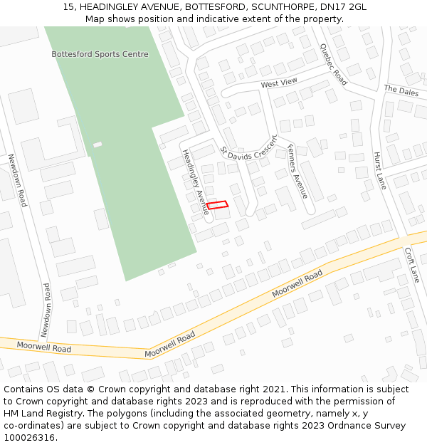 15, HEADINGLEY AVENUE, BOTTESFORD, SCUNTHORPE, DN17 2GL: Location map and indicative extent of plot