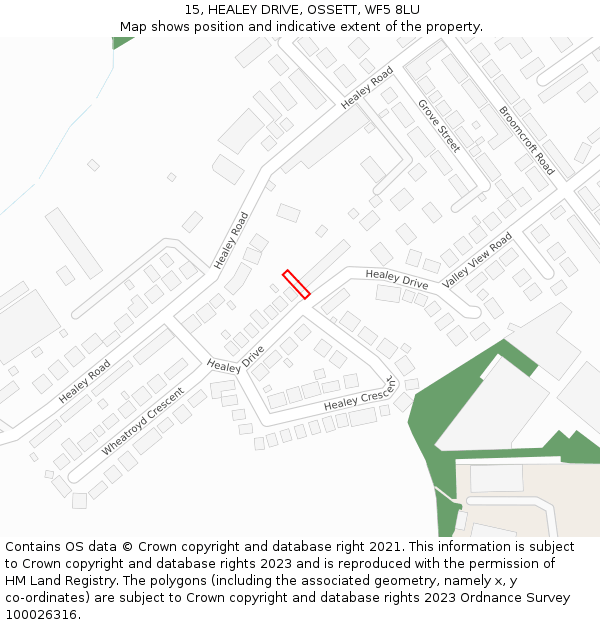 15, HEALEY DRIVE, OSSETT, WF5 8LU: Location map and indicative extent of plot