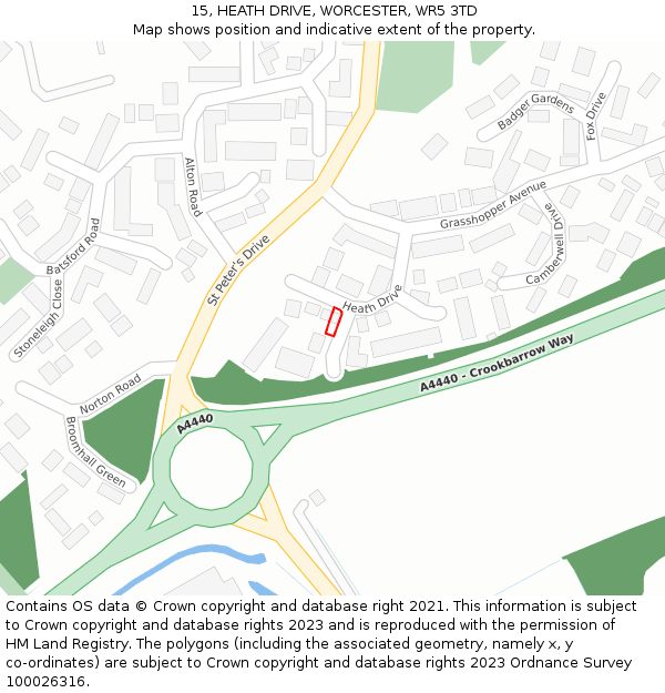 15, HEATH DRIVE, WORCESTER, WR5 3TD: Location map and indicative extent of plot