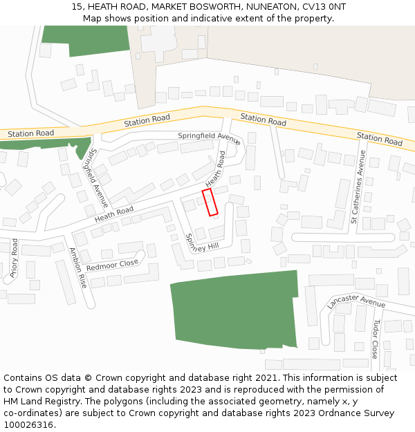 15, HEATH ROAD, MARKET BOSWORTH, NUNEATON, CV13 0NT: Location map and indicative extent of plot