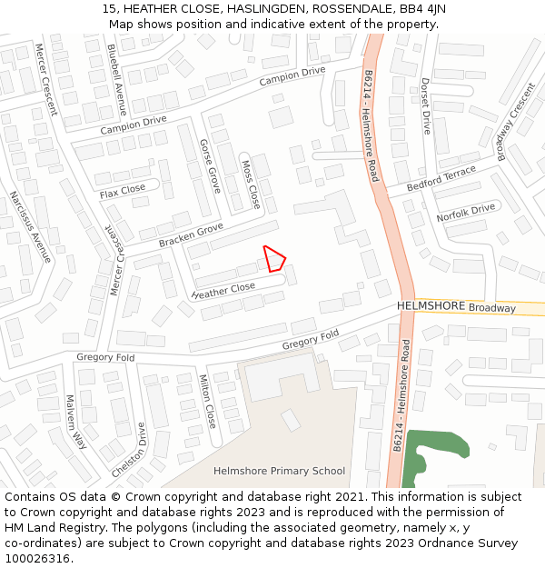 15, HEATHER CLOSE, HASLINGDEN, ROSSENDALE, BB4 4JN: Location map and indicative extent of plot