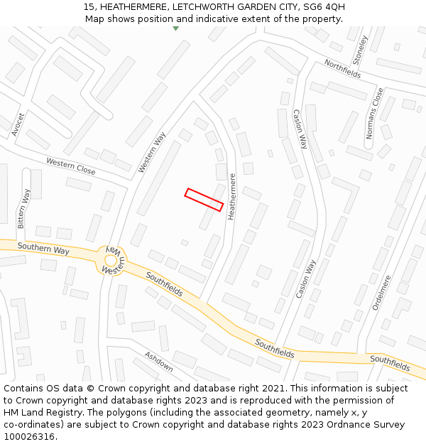 15, HEATHERMERE, LETCHWORTH GARDEN CITY, SG6 4QH: Location map and indicative extent of plot